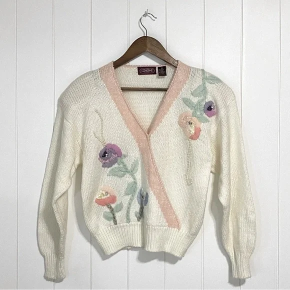 Vintage embellished wrap sweater size M - Picture 2 of 13